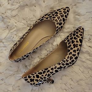 Loslandifen patent animal print cream tan brown kitten heel pumps Sz 41 8.5 New…